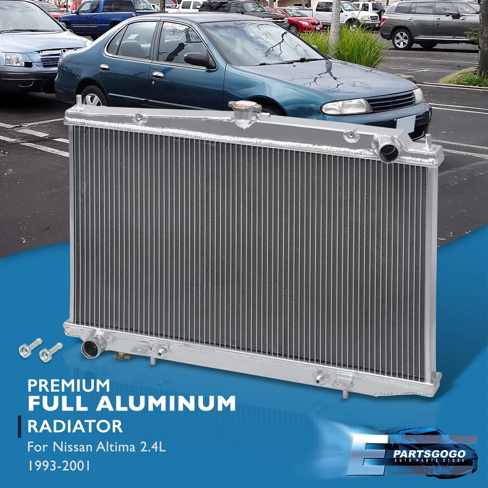 For 93-01 Nissan Altima 2.4L Replacement 2-Row Dual-Core Full Aluminum Radiator - Imagem 1 de 4