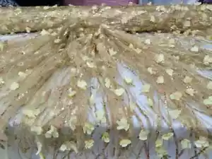 Tessuto ricamato con fiori 3D e pizzo oro - Venduto da cortile con paillettes - Foto 1 di 12