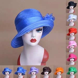 Organza Bowler Damen Eimer Glocke Kentucky Derby Kirche Sonne Strandmütze A267 - Bild 1 von 48