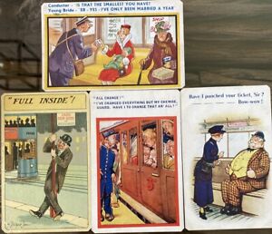 4x Antique Postcards Tram Car & Train Inc Blackpool Stoker Shaw Seaside 