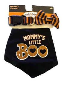 Wag & Bone Halloween Pet Bandana And Collar L/XL Black Orange Bow Tie D-Clip Adj - Picture 1 of 12