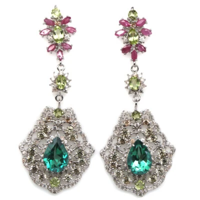 925 Sterlingsilber Grün Mystisch Topas, Peridot, Rubin & Saphir Ohrringe - Bild 1 von 4