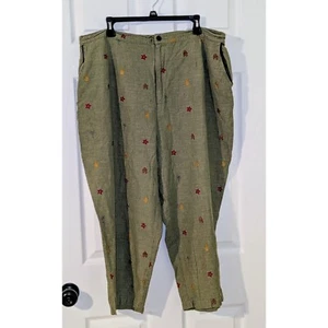 Erin London Embroidered Linen Silk Blend Crop Pants Tropical Relaxed Fit 2XL - Picture 1 of 8