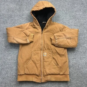 Carhartt Youth Jacket L 14/16 Brown Hooded Quilted Lined Canvas Work Coat - Picture 1 of 11