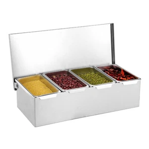 Recipiente de ingredientes acero inoxidable 4 rejillas caja de ingredientes cajas de especias gastronomía mezclar - Imagen 1 de 19