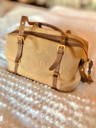 Borsa tote PRADA Canapa tela marrone tote bag autentica