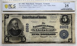 National Bank of NEWPORT, VERMONT #2263 - $5 Dollars - 1902 - PCGS Very Fine 25! - Picture 1 of 2