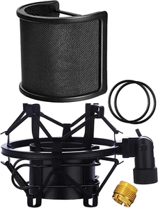Microphone Shock Mount with Pop Filter, Mic Anti-Vibration Suspension Shock Moun - Picture 1 of 12