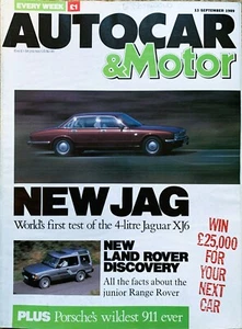 AUTOCAR MAGAZINE 13-SEP-89 - BMW 850i E31, Jaguar 4.0 XJ6, Saab 9000 CDi, Celica - Picture 1 of 4