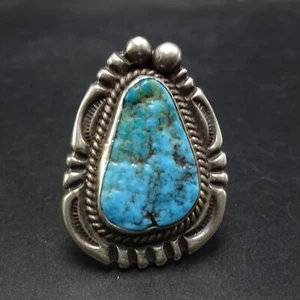 Vintage M. CHEE Navajo SLEEPING BEAUTY TURQUOISE Sterling Silver RING size 9.25 - Picture 1 of 17