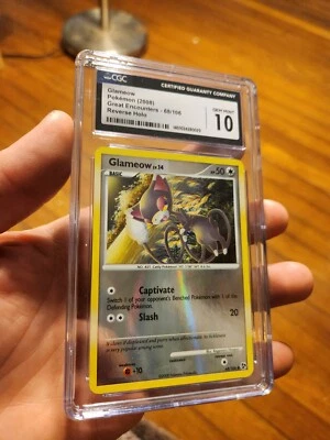 (POP 18) CGC 10 GEM MINT Pokemon Glameow Reverse Holo Great Encounters 68/106 - Image 1 of 4