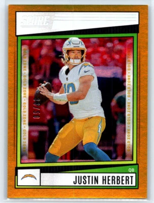 2022 Score Justin Herbert #136 Gold Zone /50 Los Angeles Chargers - Image 1 of 2