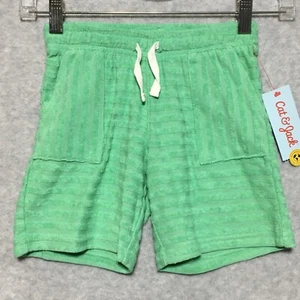 Cat and Jack Shorts Girls XS 4/5 Green Pull On Terrycloth Stripes Drawstrings - Picture 1 of 7