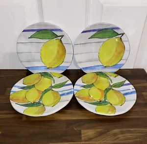 (4) CYNTHIA ROWLEY NY LEMONS PLATES YELLOW GREEN BREAD SALAD 100% MELAMINE - Picture 1 of 17