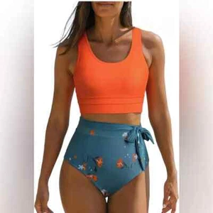 Conjunto de bikini Dokotoo cuello redondo espalda cruzada cintura alta estampado floral control de barriga - Imagen 1 de 10