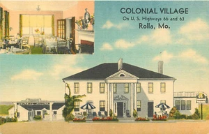 ROLLA MISSOURI COLONIAL VILLAGE ROADSIDE ROUTE 66 VINTAGE LINEN POSTCARD VIEW - Picture 1 of 2