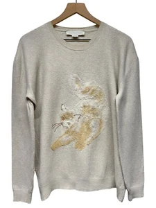 Stella McCartney Women Virgin Wool Cat Lady Sweater Sz 46/ US L Beige Pullover - Picture 1 of 8