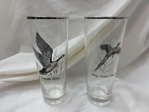 Federal Glass Tumblers Tall Bar Glass Set 2 ~ Ring Neck Pheant, Canada Goose - Picture 1 of 9