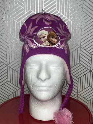 Frozen knit snow ski hat pink anna elsa ear tassle pom warm DISNEY osfa kids  - Image 1 of 4