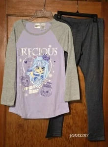 NWT Shopkins Pajamas Girls Size 10-12 LG Shirt Pants Set Purple Gemma Stone - Picture 1 of 6