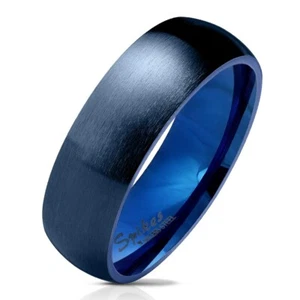 Stainless Steel Domed Brushed Wedding Band Ring Silver-Blue-Black-Gold Plated - Picture 1 of 6