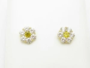 Pendiente trasero tornillo zafiro amarillo y blanco diseño flor oro amarillo macizo 14kt - Imagen 1 de 1
