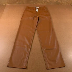 Old Navy Womens 2 Brown High-Waisted OG Loose Faux-Leather Straight Pants NWT - Picture 1 of 8