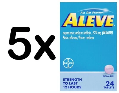 LOTE de 5 ALEVE Alivio del Dolor Naproxeno Sodio 220 mg, 24 Comprimidos Exp 12/2025 Foto 1 de 4