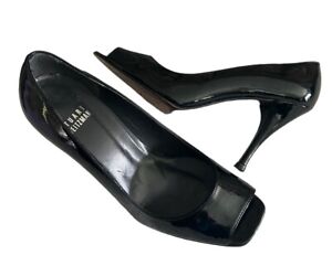 Stuart Weitzman Women’s Shoes 5.5 Peep Toe Pumps Black Patent Leather Spain
