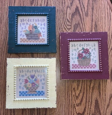 Lot Of 3 Lizzie Kate Alphabet Basket Spring Summer Winter Framed Ready To Hang - Image 1 of 4