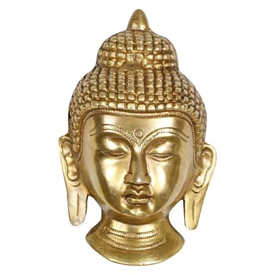 Brass Buddha Face Wall Hanging in Gold Finish | 4.5 Inch Idol for Home Decor - Image 1 of 4