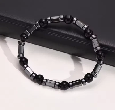 Stilvolles schwarzes Perlenarmband – Magnetisches Herrenarmband aus Hämatit - Bild 1 von 4