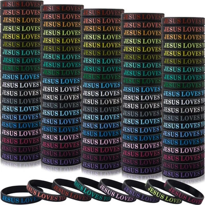 IDREAMBAND 100 Pcs Jesus Loves You Wristbands Easter Rubber Wristbands Colorf...