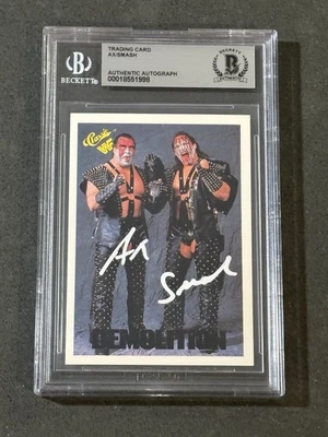 AX & SMASH DEMOLITION 1990 CLÁSICO WWF FIRMADO TARJETA AUTOGRAFIADA BAS AUTÉNTICO Foto 1 de 2
