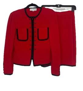 St. John Collection 2 Piece Set Jacket Skirt Womens 2 USA Vintage Santana Knit - Picture 1 of 14