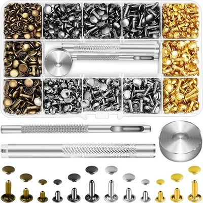 Jetmore 480 Pack Leather Rivets, Brass Rivets for Fabric, Leather Rivet Kit, Dou - Image 1 of 4
