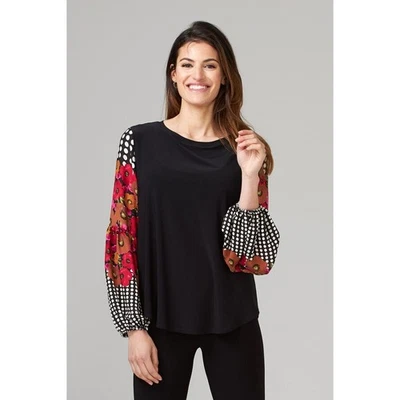 Top Joseph Ribkoff Negro Multi Lunares Estampado Floral Manga Larga Mujer EE. UU. 10 Foto 1 de 4