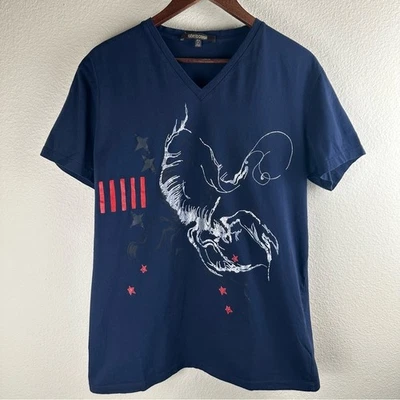 Camiseta Roberto Cavalli Para Hombre XL Azul Escorpión Cuello en V Manga Corta Hecha en Italia Foto 1 de 4