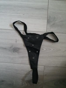 BNWOT Vintage Genuine Real Leather Black High Cut Eyelet Thong Size Small/26 - Picture 1 of 21