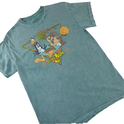 SPACE JAM MEN'S SIZE LARGE GRAPHIC GREEN T-SHIRT SHORT SLEEVE 100% COTTON IN VGC - Image 1 of 4