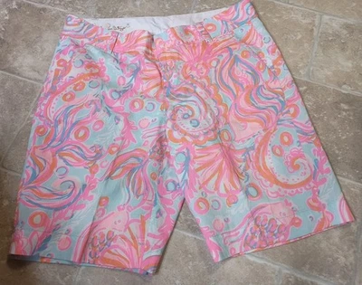 Bermuda Lilly Pulitzer The Chipper 10" rosa praia resort algodão tamanho 8 - Imagem 1 de 4