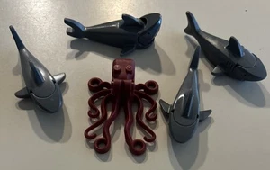 LEGO Animals Shark Lot D - Dark Gray Sharks x 4 With 1 Red Octopus - Picture 1 of 3