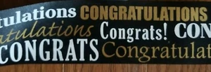 Offray Black/gold Satin "Congrats"ribbon, 10 Yards - Picture 1 of 3