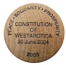 GRAND DUCHY OF WESTARCTICA 1 DOLLAR WA$1 2005 CONSTITUTION WOODEN UNC COIN 