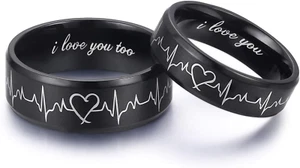 Heartbeat Rings for Couples I Love You Matching Promise Rings Wedding Bands Sets - Picture 1 of 6