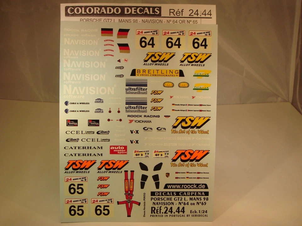 DECALS 1/24 PORSCHE GT2 - #64 ou #65 - "NAVISION" LE MANS 1998 - COLORADO 2444