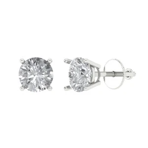 1 ct Round Cut Solitaire Stud Designer everyday Earrings 14k White Solid Gold - Picture 1 of 11