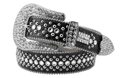 Cinturón BB Simon Kish Cristal de Hielo Transparente Cuero Negro Plateado 30 32 34 36 38 40 42 Foto 1 de 4