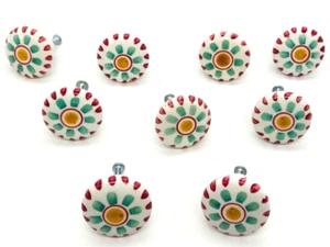 White Ceramic Cabinet Drawer Knobs Multi Color Design 1.5" w Screws Lot of 9 - Picture 1 of 5