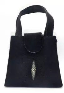 Stachelrochen schwarz Tasche Handtasche, Geldbeutel echtes Stachelrochenleder mit Aufbewahrung / Staubbeutel - Bild 1 von 23